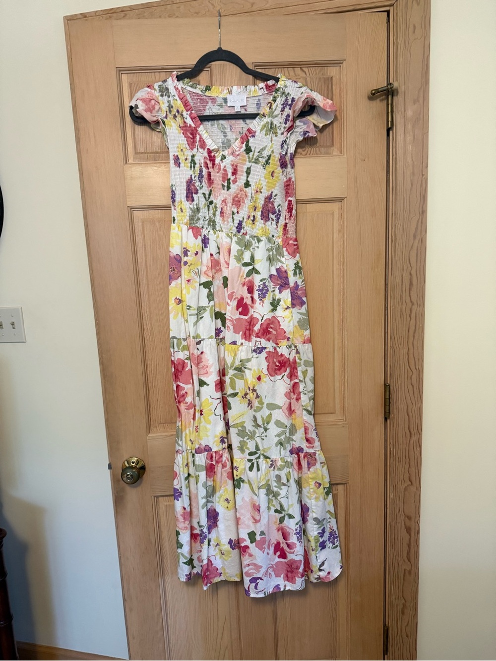 Sugarlips White Floral Smocked Maxi Dress with Multicolor Blooms
